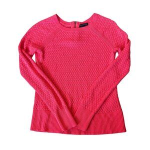 Vtg American Eagle Neon Pink Open Knit Sweater S Crew Neck Y2K 90s Bright Bold